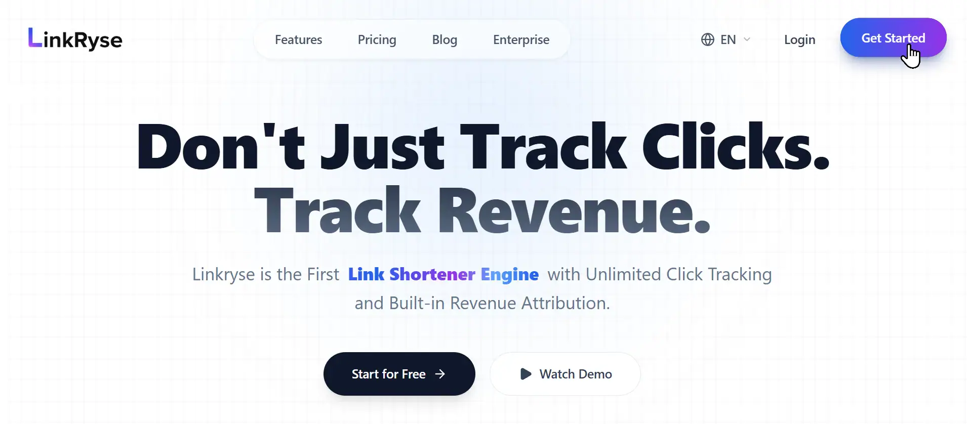 Linkryse Homepage showing the Get Started button